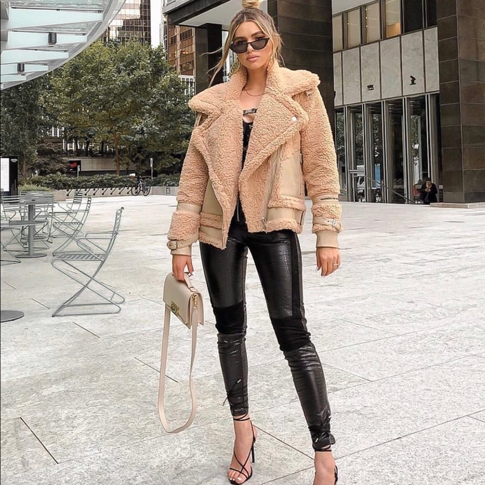 ❌SOLD❌Borg and Vegan Leather Shearling BikerJacket